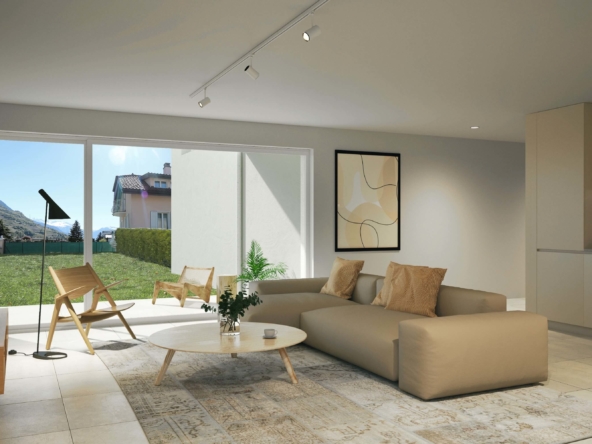 Intérieur moderne et lumineux d'un séjour dans un appartement du Clos du Luizet à Saxon, démontrant le confort et l'esthétique des logements de 2.5 à 4.5 pièces